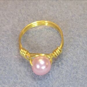 Gold Wire and Light Pink Faux Pearl Ring